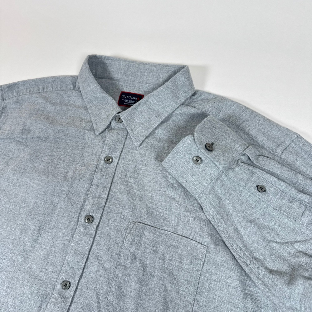 UNTUCKit Shirt Mens 3XL Grey Flannel Button Up Sherwood Cotton Casual Preppy